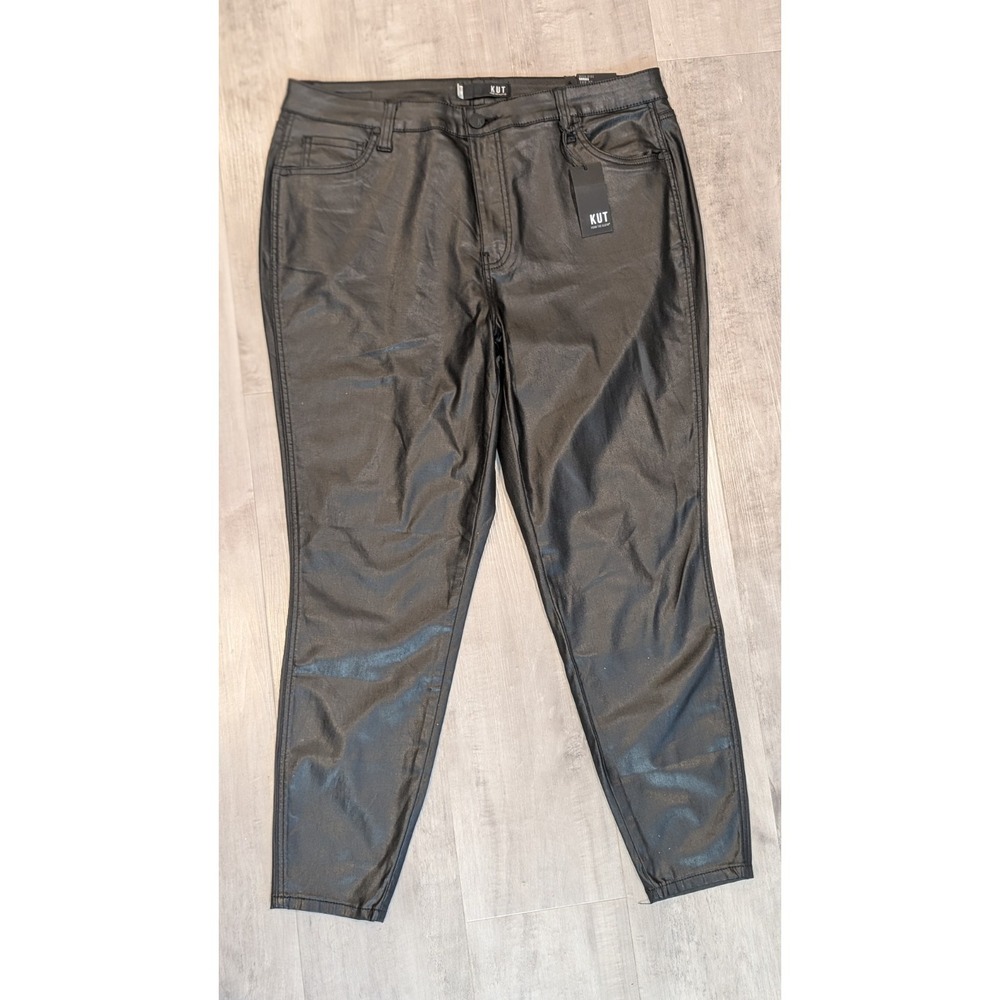 KUT FROM THE KLOTH Black Coated ANA High Rise Ab Fab FLARE Pants ~ Size 16W